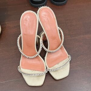 Amina Muaddi Beige Crystal Heels